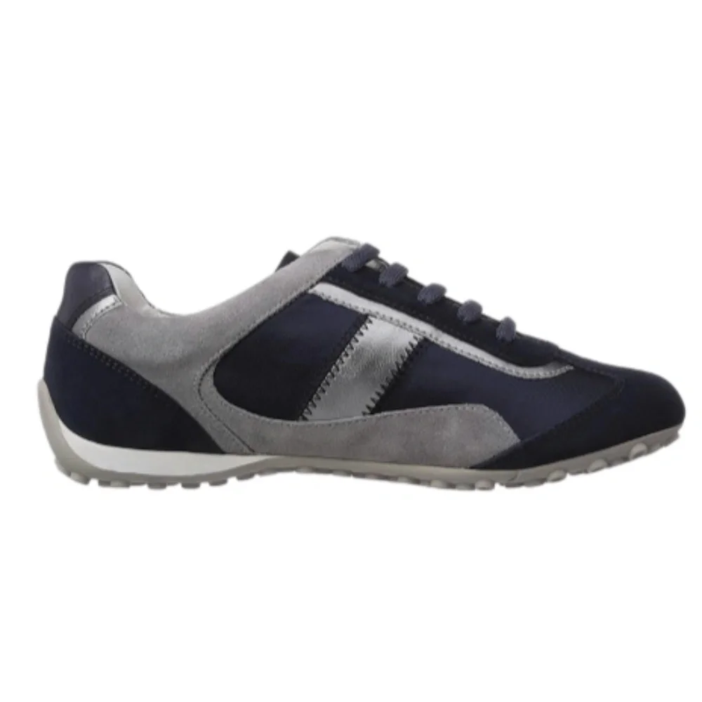 Geox D Snake B Navy Grey Canvas Suede Breathable Sneakers Women's 5 35 NEW BNIB